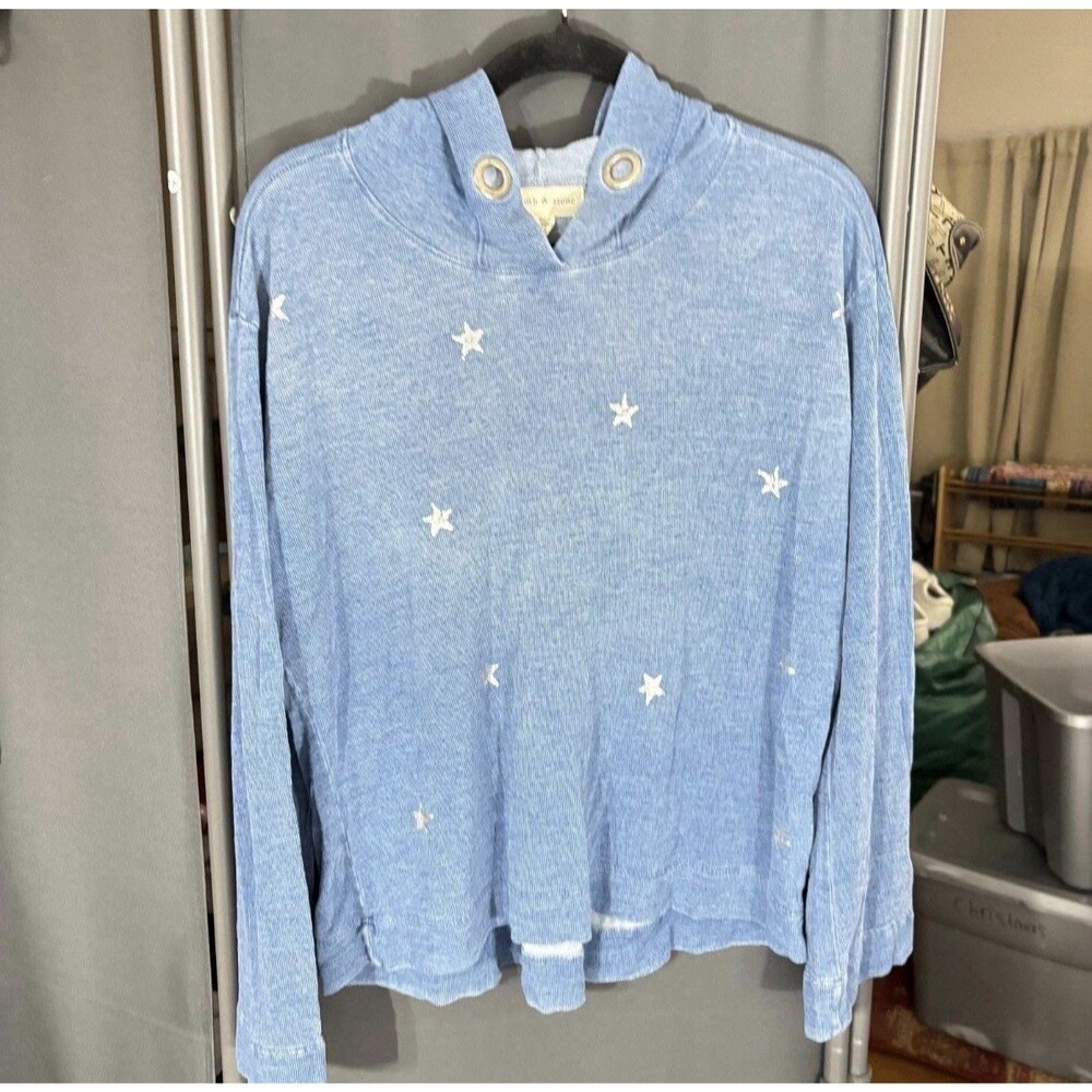 Cloth & Stone Pullover Sweatshirt Blue Hooded Star Cowl Neck M Women
